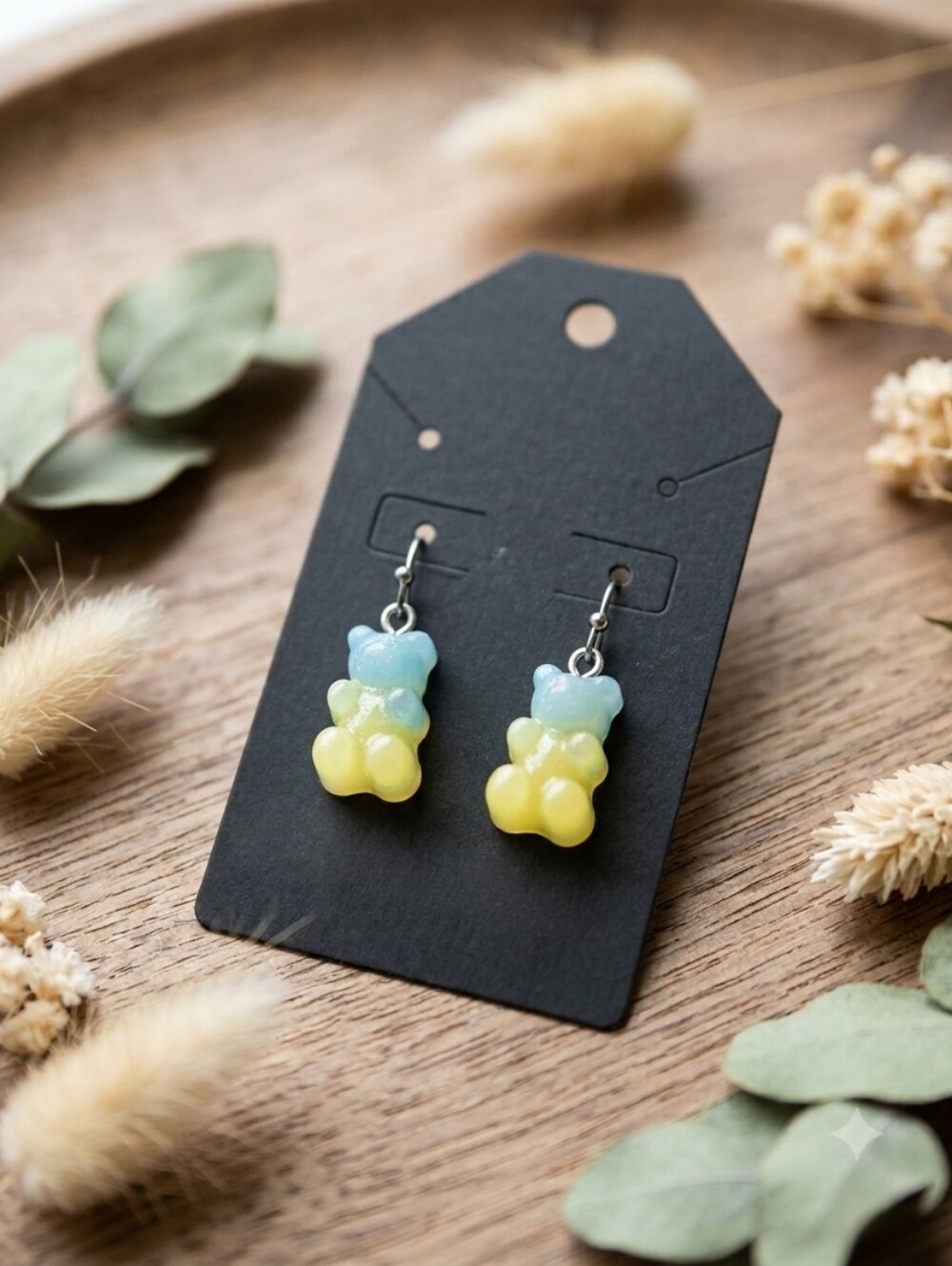 Hand Crafted Pastel Blue and Yellow Gummy Bear Earrings